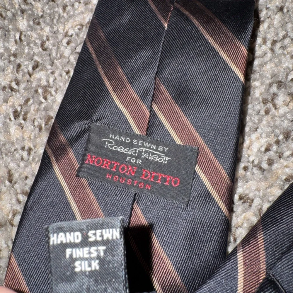 Robert Talbott Norton Ditto Silk Tie Vintage Black Brown Striped Made in England
